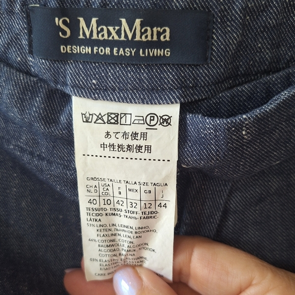 'S Maxmara Womens Crop Linen Blend Relaxed Fit Pants Denim Look Size 10 - Picture 2 of 6